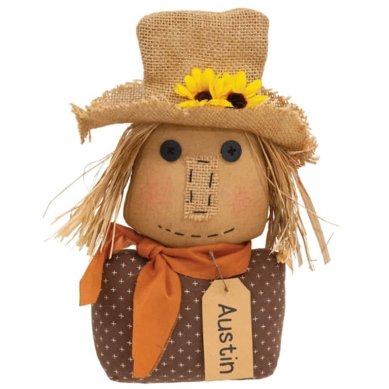 Rustic Stuffed Scarecrow Sitter with Hat and Scarf Fall Decor - 5" x 2.50" x 10.50" - Multi
