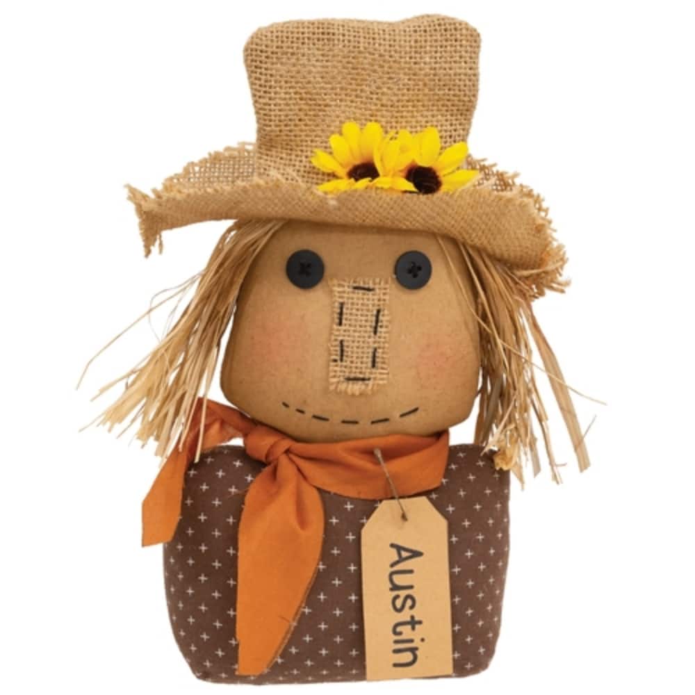 Rustic Stuffed Scarecrow Sitter with Hat and Scarf Fall Decor - 5" x 2.50" x 10.50"