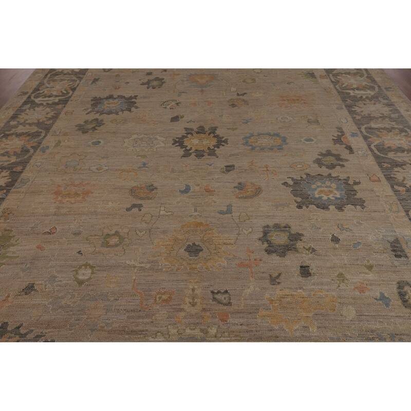 Beige Vegetable Dye Oushak Turkish Area Rug Hand-Knotted Wool Carpet - 9'4"x 11'10"