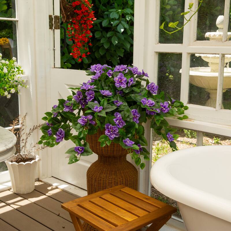 24-in UV Resistant Artificial Azalea Hanging Plant - Set of 3