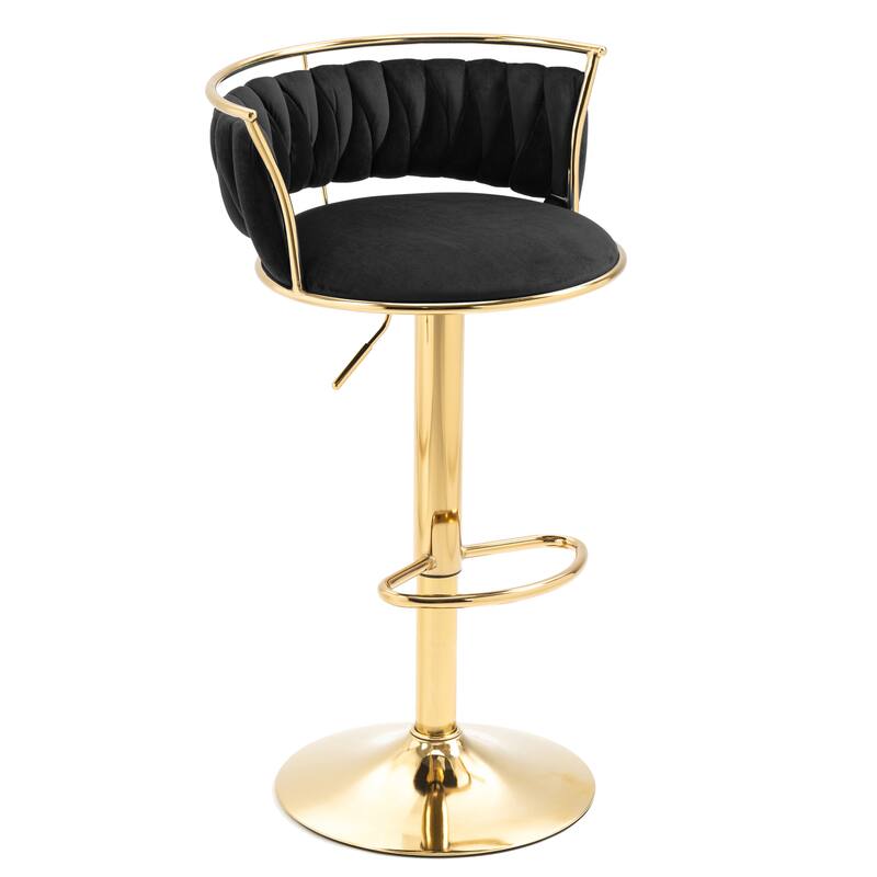 4 Set Velvet Adjustable Swivel Bar Stools With Backs