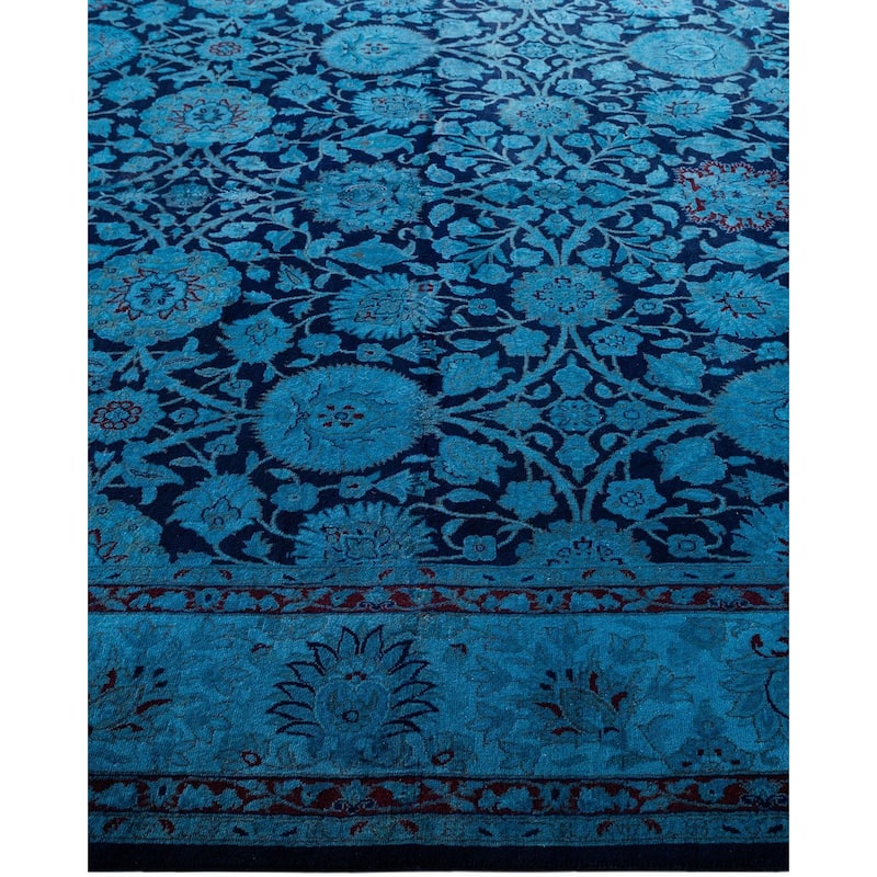 Overton Hand Knotted Wool Vintage Inspired Modern Contemporary Overdyed Navy Square Area Rug - 6' 1" x 6' 3"