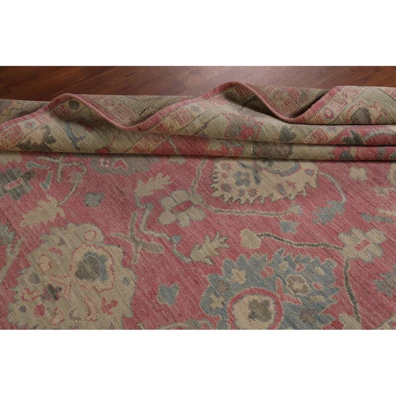 Pink Oushak Vegetable Dye Area Rug Handmade Wool Carpet - 6'0"x 8'8"