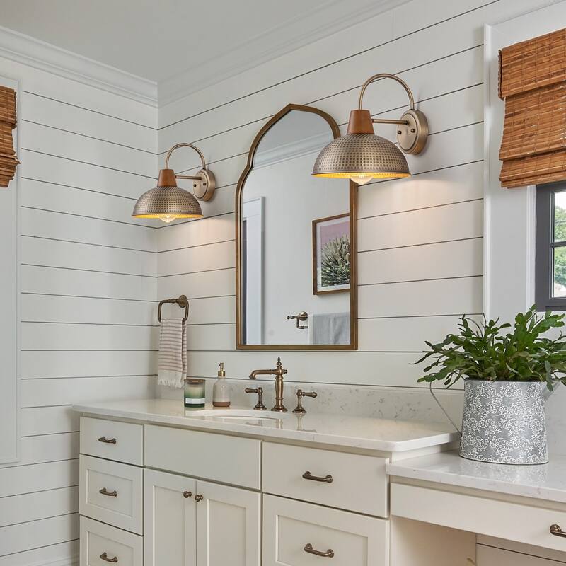 Farmhouse Industrial 1-Light Wall Sconce with Hammered Metal Shade Barn Outdoor Light - W10.24"