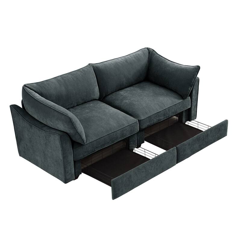 GDFStudio - Chenille 2-Seater 78.7" Sofa with Pull-Out Storage and Crescent Arms