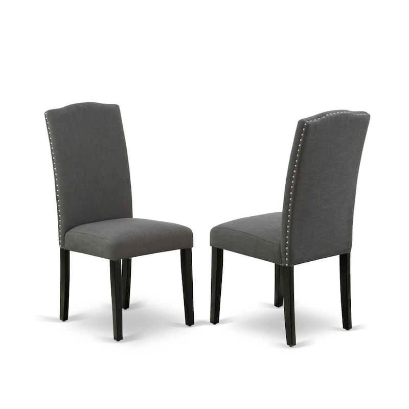 Round Dinette Set 3pc - 42" Table & 2 Parsons Chairs - Rustic Linen Fabric - Dark Grey Home Kitchen