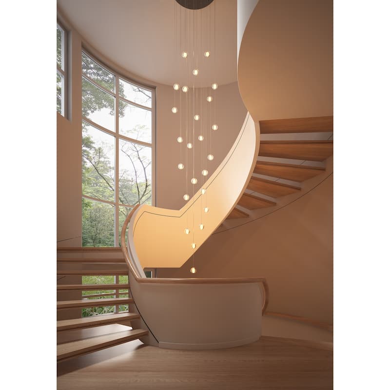 Modern Crystal Ball Long Raindrop Chandelier for Entrance Foyer Staircase - 24-Light: 27.6"