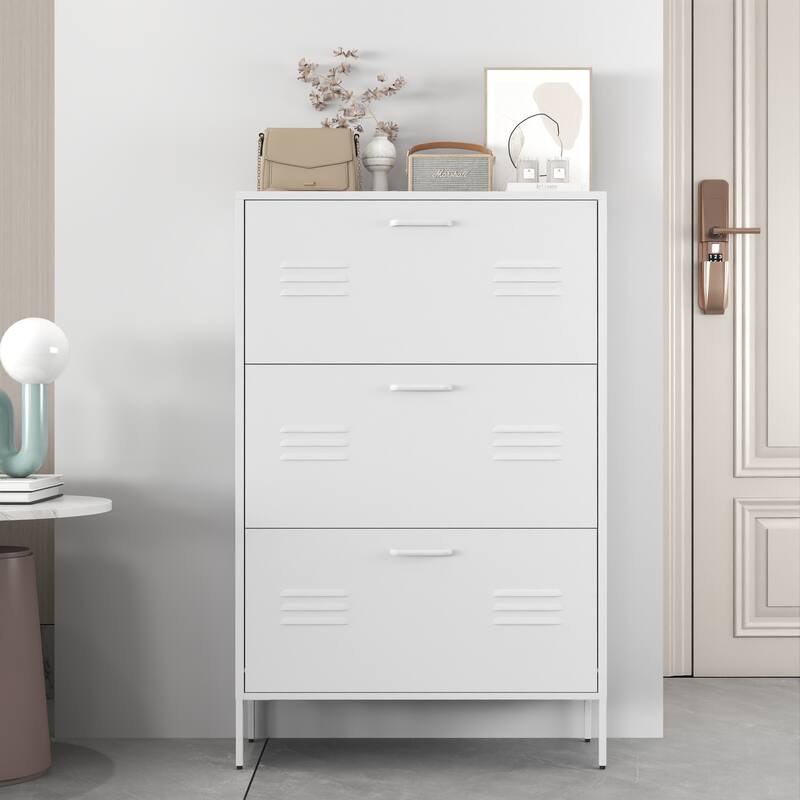 Shoe Storage Cabinet with 3 Flip Drawers, Freestanding Shoe Cabinet Organizer with Metal Frame for Entryway, Hallway, Foyer