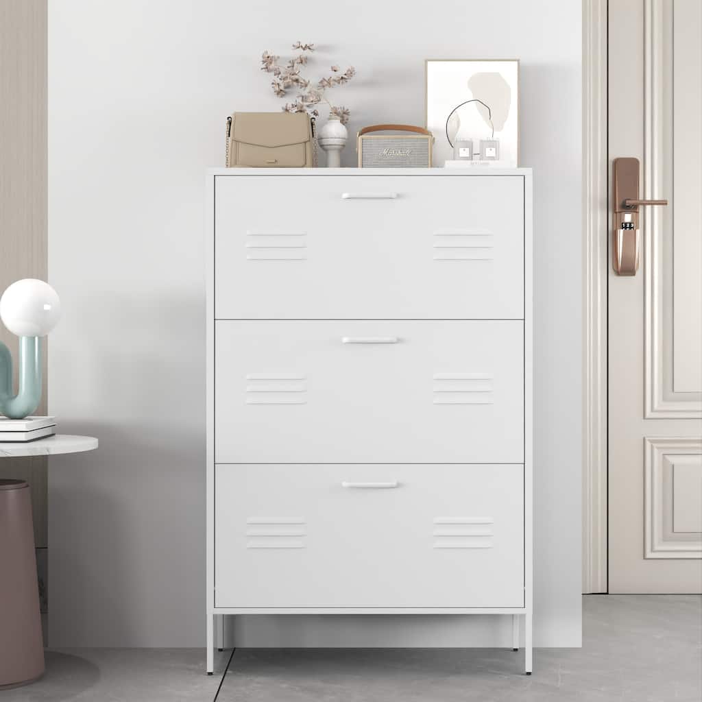 Shoe Storage Cabinet with 3 Flip Drawers, Freestanding Shoe Cabinet Organizer with Metal Frame for Entryway, Hallway, Foyer