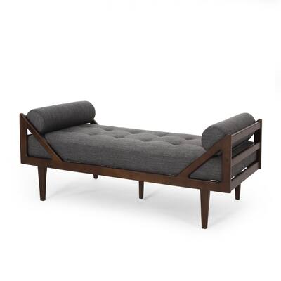 Henry Chaise Lounger, 2 Rolled Bolster Pillows, Charcoal Waffle Stitch