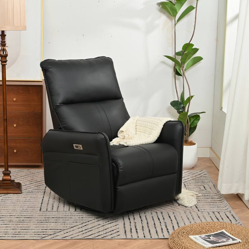 Power 270° Swivel Rocker Recliner Chair with USB Ports, Electric PU Small Recliners for Small Spaces