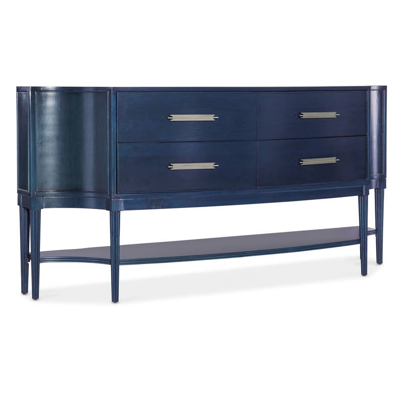 Hooker Furniture 628-85152 Melange 75" Wide 4 Drawer Cherry Veneer - Dark Blue / Pewter