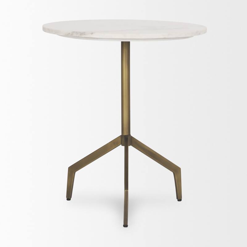 Serre White Marble Top With Black Metal Base Round Side Table