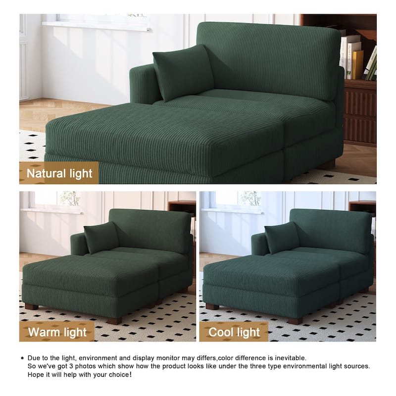 Modern 43'' Corduroy Comfy Sectional Chaise Lounge with Pillow