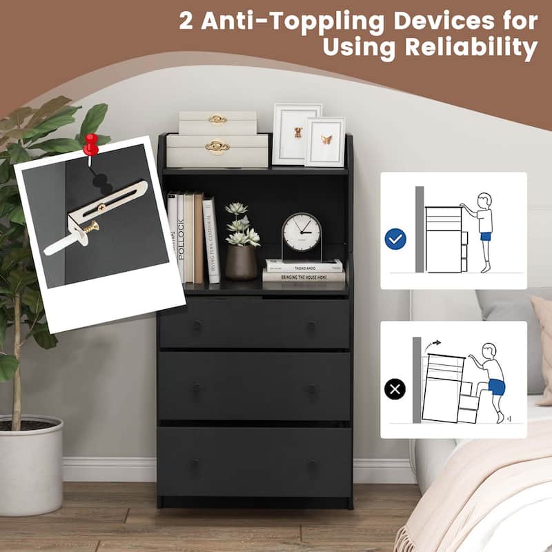 Costway 3-Drawer Dresser 44" Tall Wood Storage Organizer Chest with 2