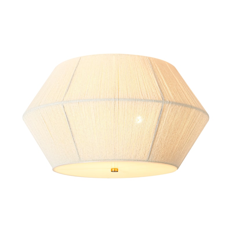 17.7" 3-Light Farmhouse Rustic Brass Ivory Rope Drum Flush Mount Ceiling Light - 17.7 in. Dia x 10.6 in. H