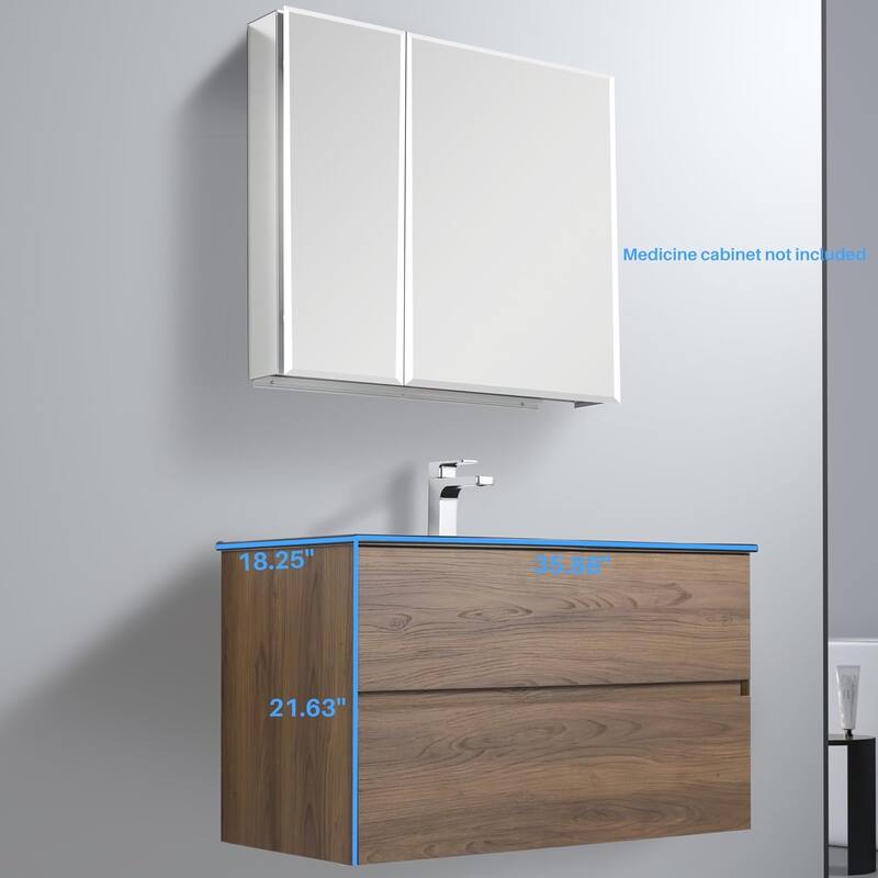 Blossom Wall Mounted Floating Bathroom Vanity with Double Acrylic Sink