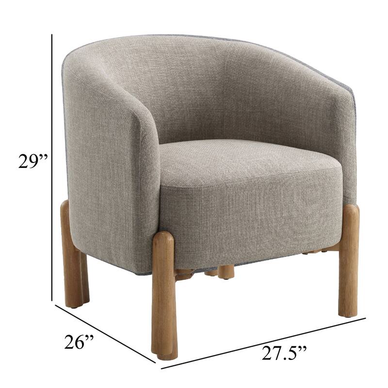 Diya Barrel Style Accent Chair, Taupe Gray Polyester, Brown Wood Legs