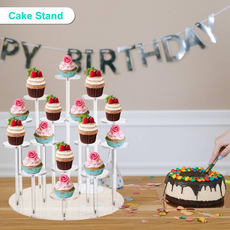 Acrylic Cupcake Stand for 15 Cupcakes Pastry Serving Platter for Birthday Party - Transparent