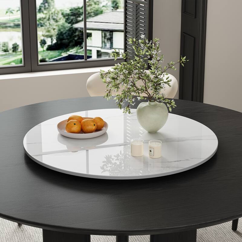 31.5" Round Lazy Susan, White Glossy Sintered Stone Material (Not Table Included) - 1 Piece