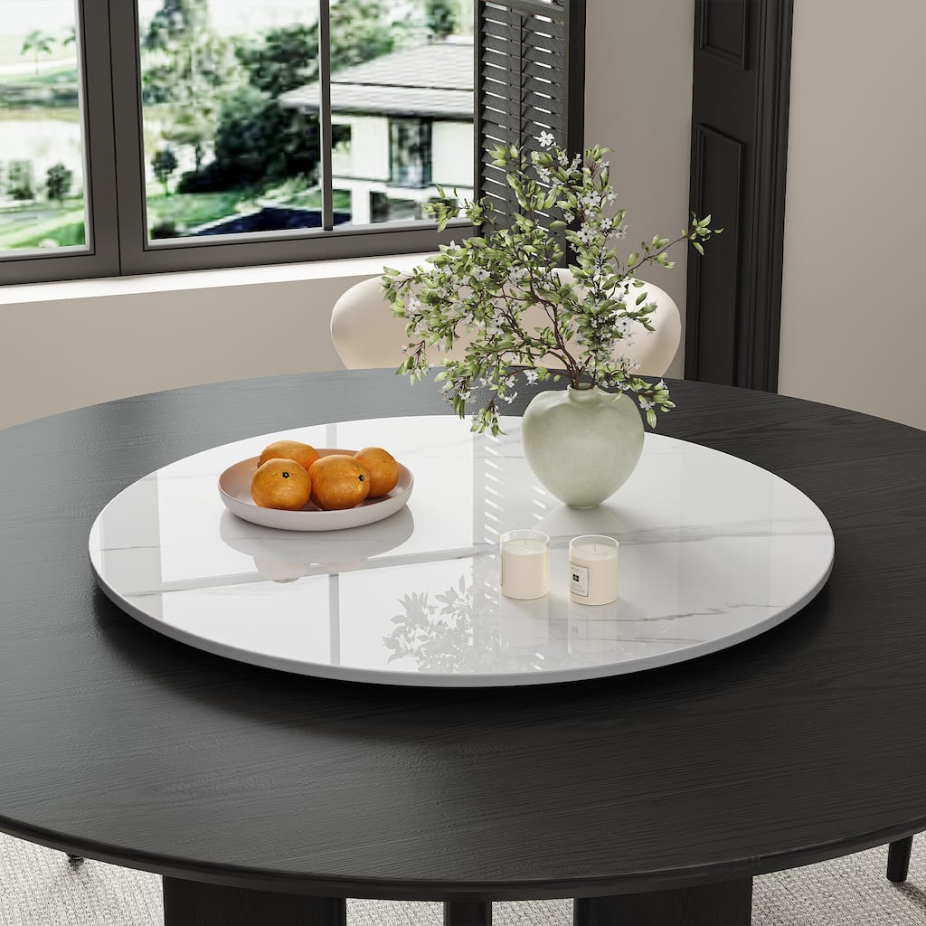31.5" Round Lazy Susan, White Glossy Sintered Stone Material (Not Table Included)