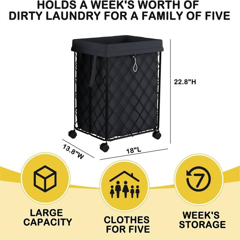 Laundry Hamper on Wheels92L Basket Large Laundry Collapsible - 18"L x 13.8"W x 22.8"H