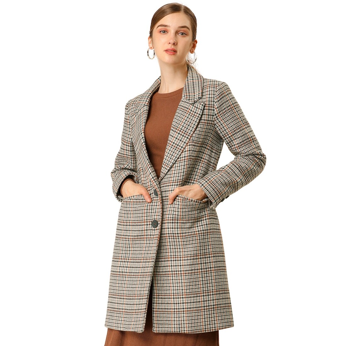 Shop Women S Classic Winter Outerwear Buttoned Plaid Houndstooth