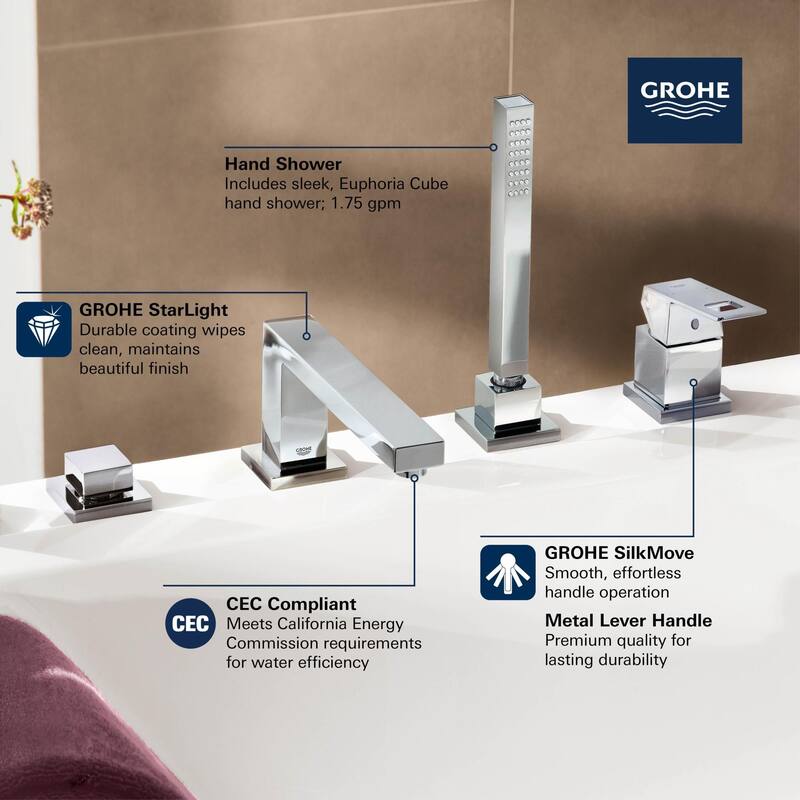 Grohe Eurocube Deck Mounted Roman Tub Filler with Handle and Built-In