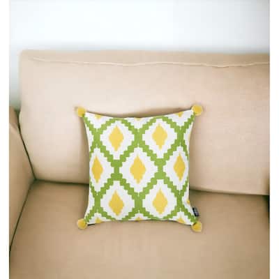 HomeRoots 18" Yellow and White Throw Pillow Cover