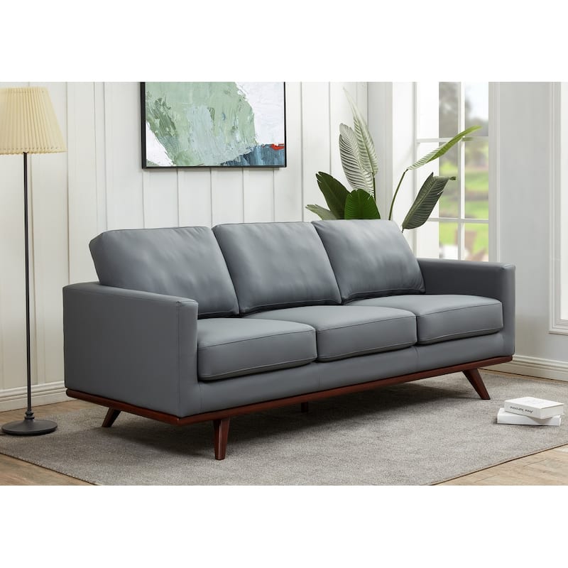 Chester 3 Seater Mid-Century Modern Leather or Mesh Sofa Couch With Birch Wood Frame Armchair for Living Room Bedroom and Office
