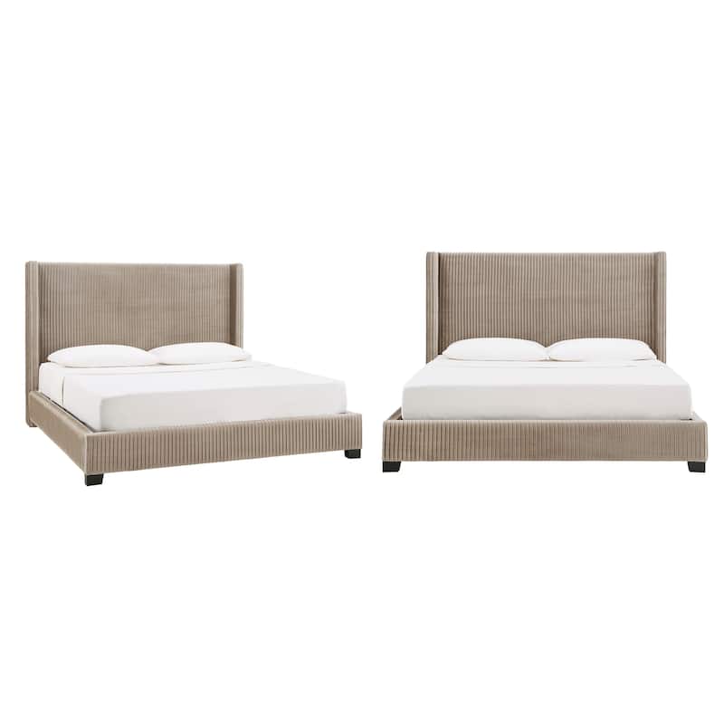 Cesky Pleated Velvet Wingback Bed - Taupe - King