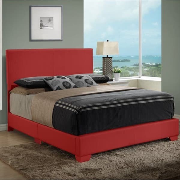 Queen Size Faux Leather Upholstered Bed Dark Red Bed Bath & Beyond 37428377