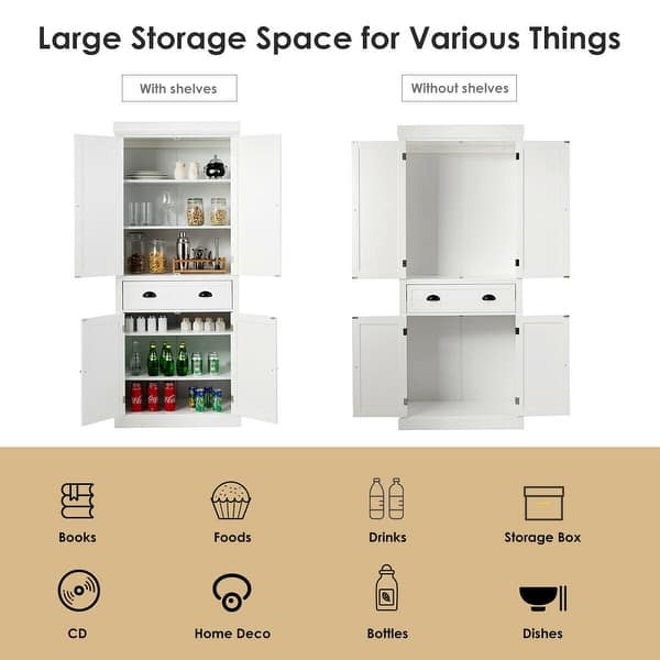 Cupboard Freestanding Kitchen Cabinet w/ Adjustable Shelves - 16