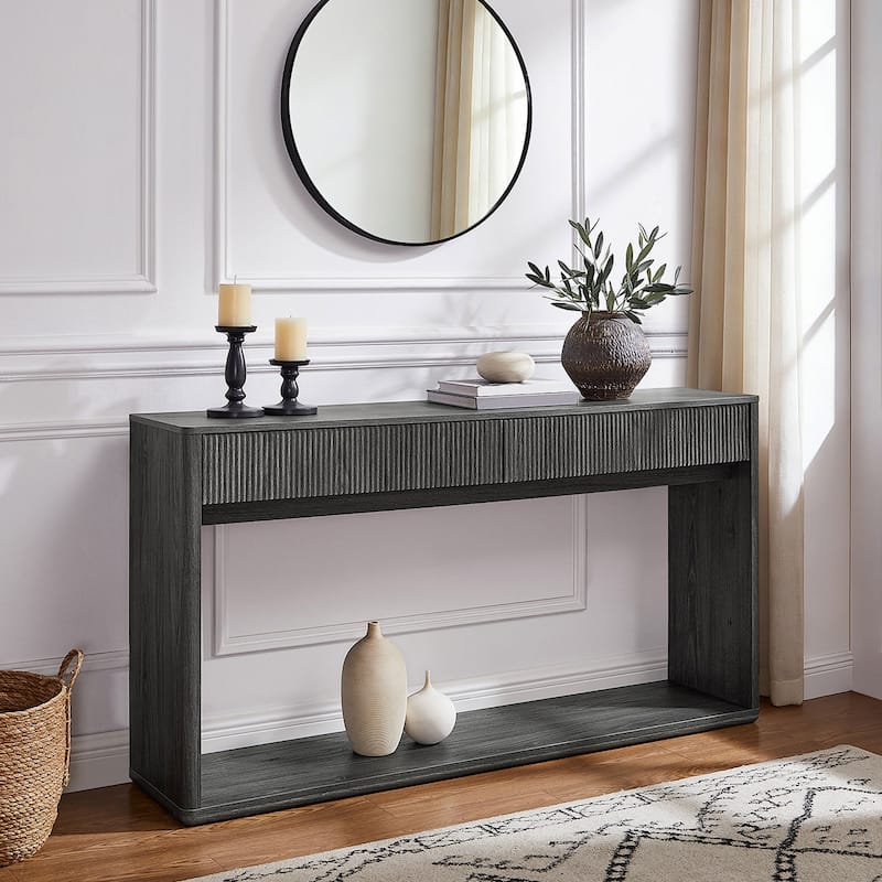63" Modern Fluted 2 Drawers Entryway Table, Console Table, Sofa Table