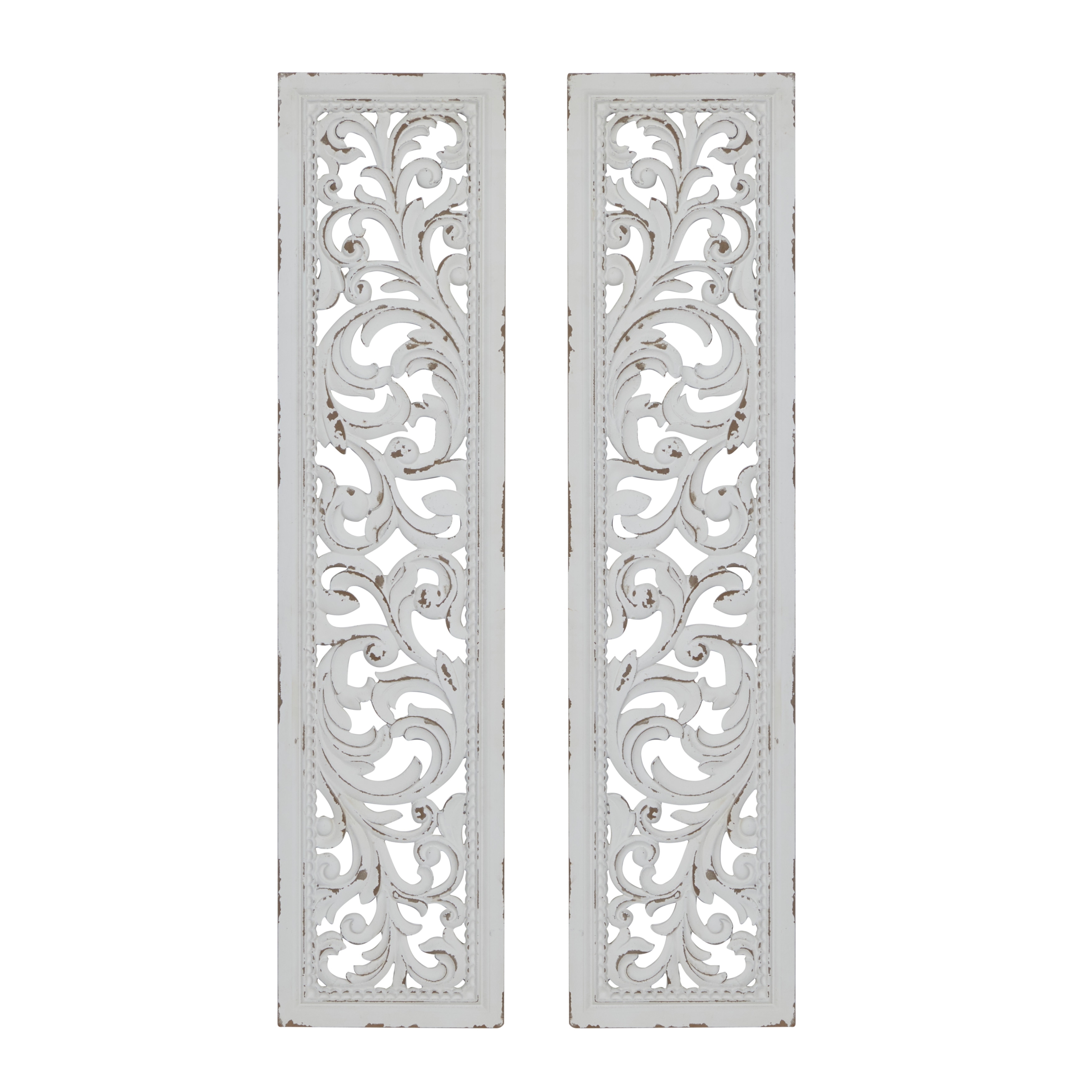 pix Distressed Wall Panels tall distressed white carved wood wall decor panels set of 2 12 x 49 5