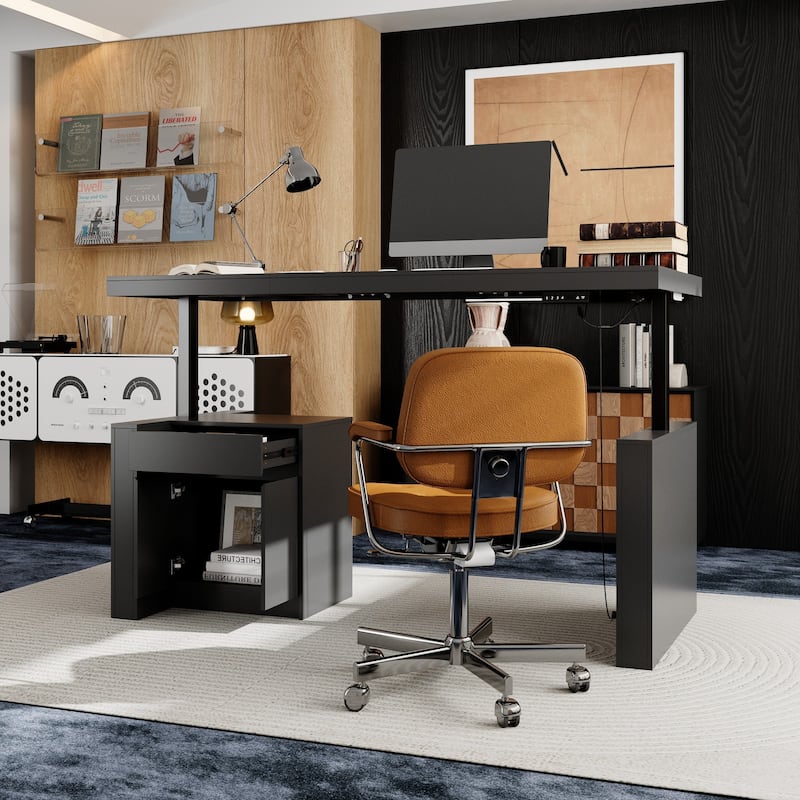 Stylish Black Electric Height-Adjustable Desk Standing Desk Computer Desk: Modern and Functional Workspace Essential