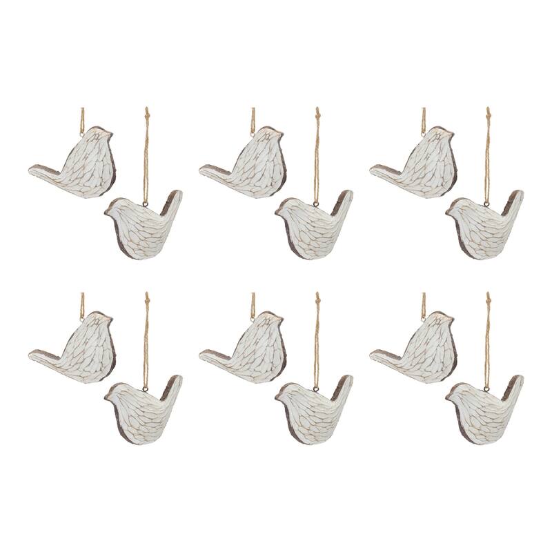 Carved Bird Christmas Ornaments - 3.25" - Set of 12
