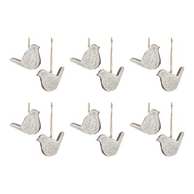 Carved Bird Christmas Ornaments - 3.25" - Set of 12