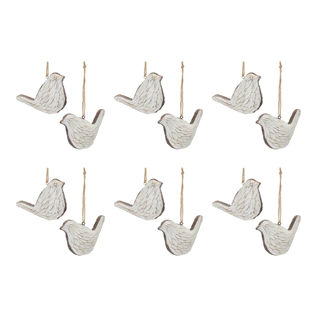Carved Bird Christmas Ornaments - 3.25" - Set of 12