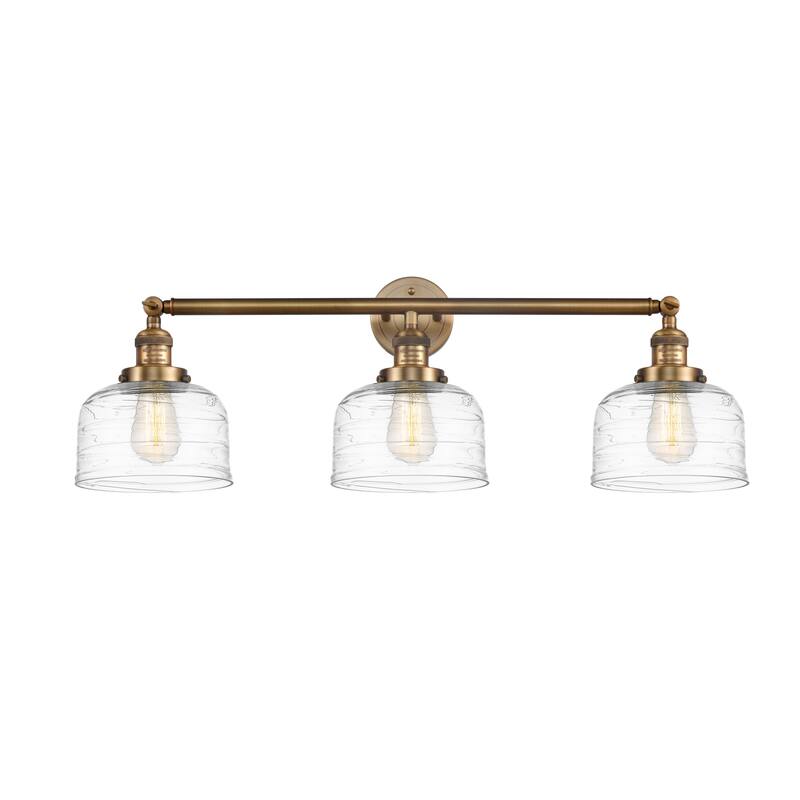 Innovations Lighting 205-11-32 Bell Vanity Bell 3 Light 32" Wide - Brushed Brass / Clear Deco Swirl