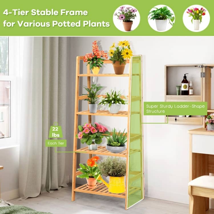 4-Tier Bamboo Ladder Shelf-Natural - 19" x 12.5" x 45" (L x W x H)