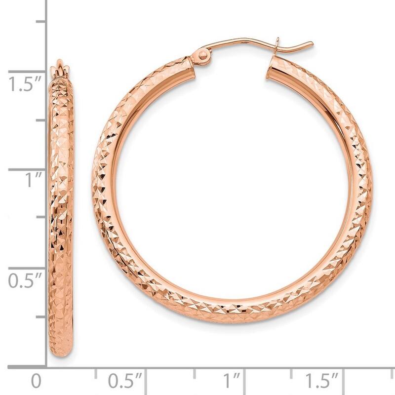 Curata 10k Rose Gold Sparkle Cut Round Hoop Earrings - 35mm