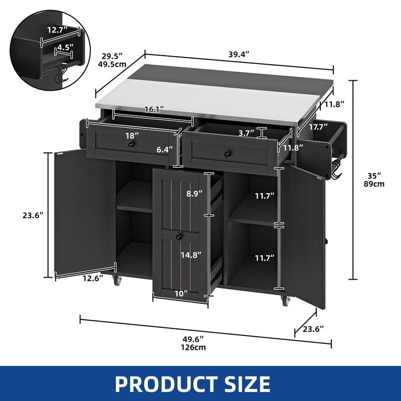 Moasis Mobile Kitchen Island Cart with Stainless Steel Ffolding Tabletop and Storage