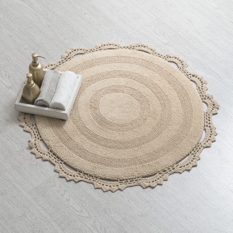 MH London Winchester Cotton Round Bathroom Rug - Soft Bath Mat