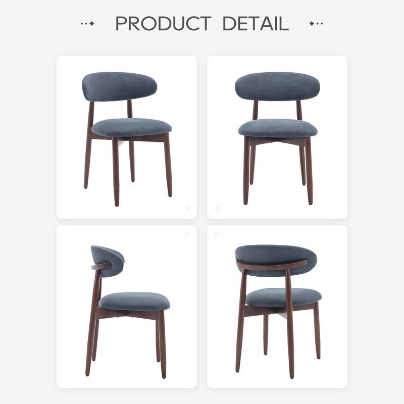 Set of 2 Wooden Dining Chairs, Fabric Upholstered, Beige
