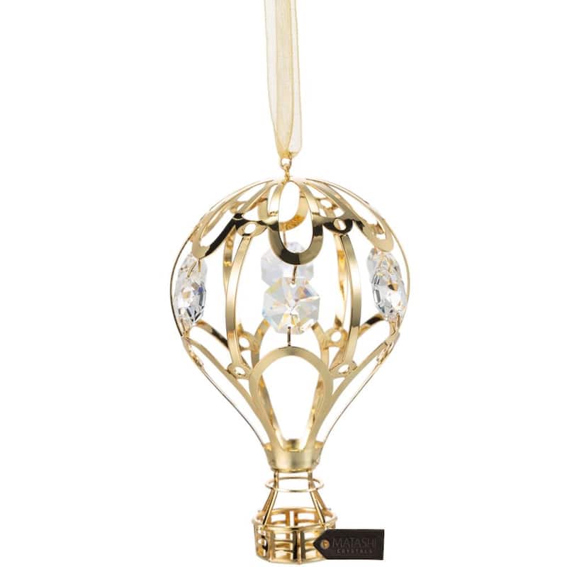 Matashi 24K Gold Plated Crystal Studded Gold Hot Air Balloon Ornament