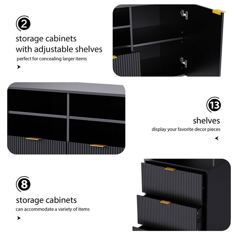 Modern Multifunctional 4-Piece Entertainment Wall Unit with 13 shelves