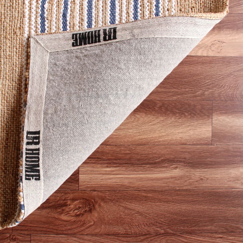 Sevita Contemporary Coastal Striped Handwoven Jute Area Rug