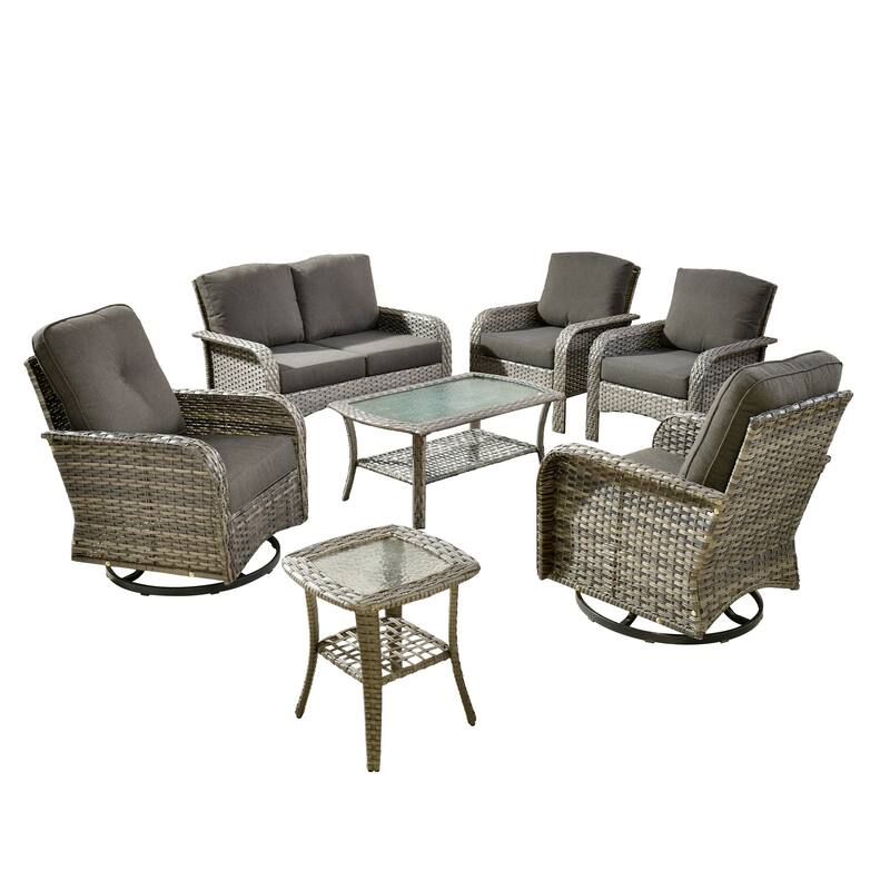 XIZZI 7-Piece Patio Wicker Furniture Conversation Swivel Chairs Set
