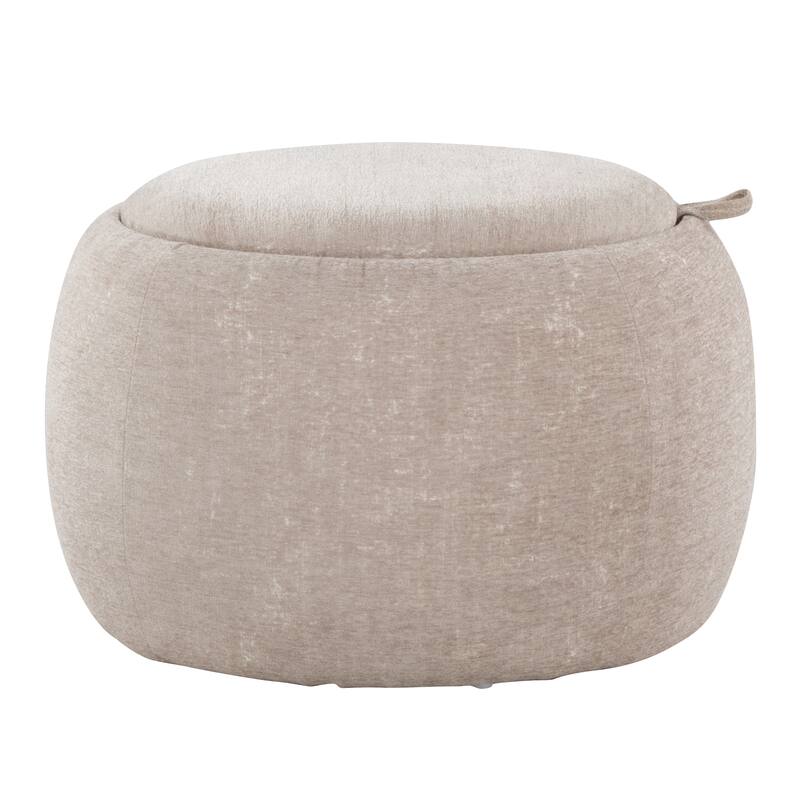 Carson Carrington Astrid Pouf with Natural Wood Tray Top - Light Brown Fabric/Natural Wood